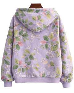 Sudadera con Capucha para Mujer con Estampado Floral de Lavanda, Felpa de Algodón, Estilo Casual, Fabricante Personalizado, Proveedor Mayorista de Ropa Urbana - Product Image 2