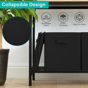 2 Sets of Black Foldable Cube <b>Basket</b> Shelves Non-Woven Fabric <b>Storage</b> Bin Handle <b>for</b> Closet Living Room Bedroom Organization - Product Image 3