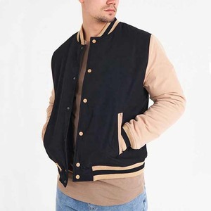OEM Manufacturer Custom Letterman Varsity Jacket for <b>Men</b> High Street Style with Chenille Embroidery Collarless Leather Sleeves - Product Image 3