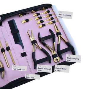 Complete Salon Hair Extension Tools Set – Gold Microbeads Hair Extension Pliers Pulling Hook Loop Tool Razor Curved <b>Needles</b> - Product Image 4
