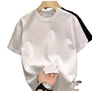 Camiseta de algodón para hombre con logotipo personalizado, corte holgado y pedrería de punto grueso en colores personalizables - Product Image 1