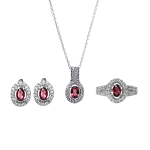 Parure de bijoux en argent et rubis, boucles d'oreilles, collier, bague, cadeau, sertissage clos, collier tendance, parure de bijoux pour anniversaire, pour femmes et jeunes filles - Product Image 4