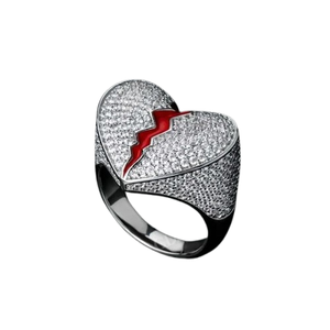 Heart Shape Cocktail <b>Ring</b> Pave Setting <b>Crystal</b> Rhinestone Red Crack Design Unisex Romantic Jewelry 925 Silver - Product Image 2