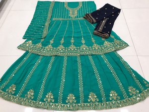 Readymade Traditional Ethnic <b>Indian</b> Pakistani Lehenga & Dupatta Set, Georgette With Embroidery Work Full Stitching Party Wear - Product Image 2