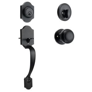 Set Maniglia per Porta Interna Monocilindrica Nero Opaco, Design Moderno, Maniglia per Porta d'Ingresso con Fori Regolabili per Serratura a Cilindro - Product Image 1