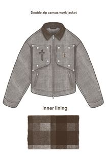 เสื้อแจ็คเก็ตผ้าแคนวาสแบบซิปคู่ พร้อมปกเสื้อสีตัดกันและแผ่นปิดบุขนสัตว์ลายสก็อต - Product Image 1