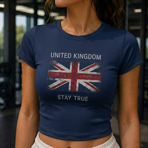 Crop top femme avec drapeau national, t-shirt ajusté personnalisé style Y2K, tissu anti-boulochage - Product Image 3