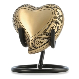 Wholesale Black Handcrafted Heart Shaped Mini Urn Brass <b>Keepsake</b> Memorial <b>Ash</b> Urn with Metal Stand - Product Image 5
