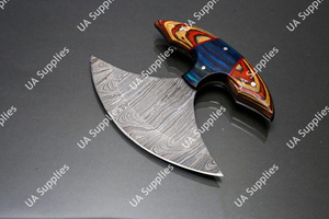 Couteau de cuisine OEM ODM Ulu ultra-affûté, lame en damas en forme de croissant, manche en bois Pakka, style Alaskan en laiton, vente en gros - Product Image 5