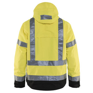 High Visibility Safety <b>Jacket</b> Class 3 Waterproof Hooded Reflective Workwear Yellow with <b>Silver</b> Stripes - Product Image 2