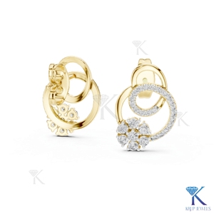 Pendientes de tuerca florales circulares con diamantes CVD cultivados en laboratorio, oro macizo de 14K y 18K, joyería de lujo fina para mujer, fabricante. - Product Image 2