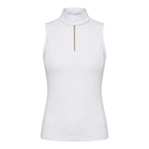 ODM <b>Women's</b> Sleeveless Zip up <b>Vest</b> <b>White</b> Collar Navy Horse Riding Top Lightweight Quick Dry Breathable - Product Image 2