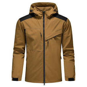 Brown Waterproof Hooded <b>High</b> <b>Visibility</b> Safety Outdoor <b>Jacket</b> with Black Accents and Front Pockets ANSI Class 2 - Product Image 1