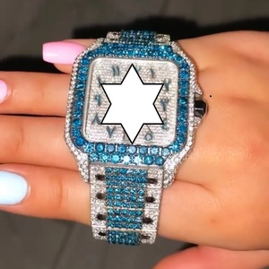 Montre de luxe automatique en moissanite VVS, sertie de diamants, avec lunette en rubis roses, cadran carré, chiffres romains, bijou hip-hop - Product Image 1