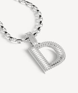 D Letter Pendant Charm Rhodium Plated Alloy Emerald Cut Diamond Channel Setting Hiphop Style Unisex Gift - Product Image 3
