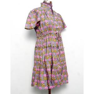 Vestido Mini de Mujer 100% Algodón Tejido, Cuello en V, Manga Corta, Cintura Alta, Corte en A, Estampado Floral Digital, Lavable, Transpirable, para Oficina - Product Image 5