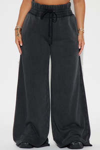 Pantalon de survêtement large taille haute avec cordon de serrage pour femme, coupe ample en molleton, décontracté - Product Image 5
