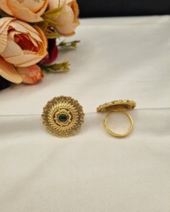 Wholesale Delicate Indian Traditional Round Gold Plated <b>Ring</b> <b>Adjustable</b> Ethnic Flower Design Finger <b>Rings</b> for Women Bulk Jewelry - Product Image 1