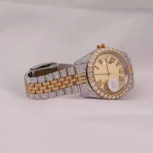 Gold and silver <b>diamond</b> wristwatch with ornate bezel sparkling dial roman numeral markers date display elegant craftsmanship - Product Image 4