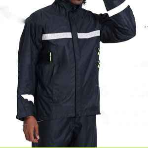 Universal Adult Waterproof Windproof Polyester <b>Rain</b> Suit <b>Black</b> Hooded <b>Jacket</b> Reflective Stripes Matching Pants Outdoor Hiking - Product Image 4