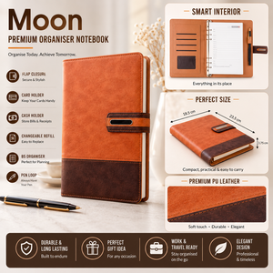 Premium Saddle Stitched PU Leather Professional Organizer Notebook <b>A5</b> <b>Diary</b> Flap Closure Changeable Refill Card Holder Pen Loop - Product Image 6