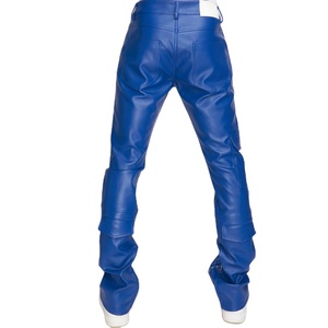 <span class=keywords><strong>Pantaloni</strong></span> in <span class=keywords><strong>Pelle</strong></span> da Uomo <span class=keywords><strong>Blu</strong></span>, Design Elegante con Tasche, Modello Dritto o Curvo a Righe per l'Estate - Product Image 4