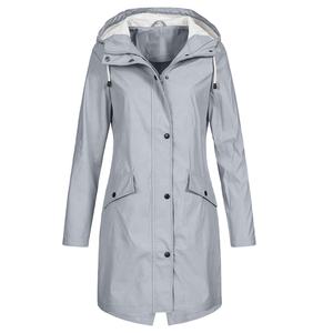Impermeable Largo con Capucha para Mujer, Chaqueta Ligera de PU para Exteriores con Bolsillos, Chaqueta Cortavientos para Senderismo y Viajes - Product Image 2
