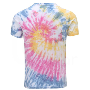 Men's <b>tie</b>-dye t-shirt O-neck casual shirt Rainbow pattern regular fit Short sleeve <b>knitted</b> top - Product Image 2