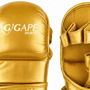 Custom MMA Sparring Gloves PU Leather Open Palm Training Kick Boxing Grappling Equipment Stretch Metallic Gold - Product Image 4