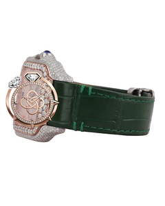 Luxury Diamond <b>Watch</b> Chronograph Quartz Analog Round Dial Green Leather Strap 20mm Date Display Stainless Steel <b>Case</b> - Product Image 3