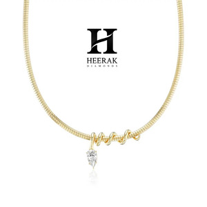 Collar de Cadena de Oro de 14K de Lujo con Dije Deslizante de Diamante Cultivado en Laboratorio con Corte de Pera, Gargantilla Minimalista de Oro Amarillo de 18K con Diseño de Espina de Serpiente - Product Image 2