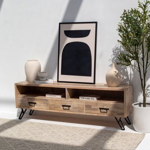 Mueble de TV de Madera con 3 Cajones Vandana Lunaris Radiant, Consola de Entretenimiento Moderna de Madera Sólida - Product Image 5