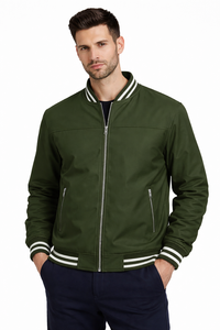 <b>Men</b>’s Premium Olive Green Bomber <b>Jacket</b> Classic Zip-Up Slim Fit Casual Varsity Style <b>Lightweight</b> Windproof Streetwear - Product Image 4