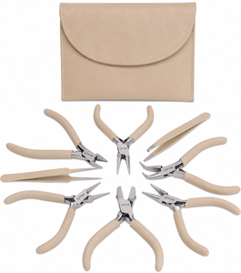 Jewelry Making Supply Kit 8 Piece Fashion Color <b>Pliers</b> <b>Set</b> with Matching Beige Carry Clutch and Craft Tools - Product Image 1