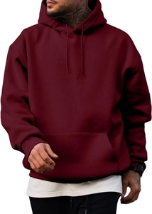 Sweat-shirt à capuche bordeaux pour homme, coupe classique, en molleton de coton, couleur unie, avec poche, pour l'automne - Product Image 2
