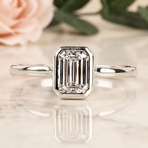 Sterling <b>Silver</b> Bezel Set <b>Emerald</b> Cut Moissanite Solitaire Engagement <b>Ring</b> Wedding Gift Fine Jewelry Direct Factory - Product Image 1