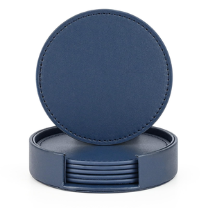 Classic Leather Coaster <b>Table</b> <b>Mat</b> for Navy <b>Blue</b> Round Leather Coasters Set with Holder Stitched Edge Durable Modern <b>Table</b> <b>Mats</b> - Product Image 1