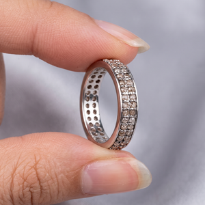 Anillo de Eternidad de Doble Hilera de Diamantes Naturales Chapado en Oro Amarillo sobre Plata de Ley 925 al por Mayor, Joyas Memoria - Product Image 6