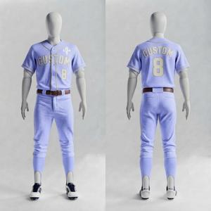 Ensemble d'uniformes de baseball personnalisés sublimés pour hommes, col en V, manches courtes, logo blanc, 100 % polyester haute qualité, coupe classique - Product Image 2