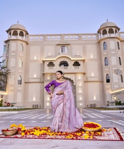 Sari en soie de créateur avec broderie de fils et de sequins, tenue de mariage et de fête, prix de gros, multicolore, vêtement ethnique - Product Image 5
