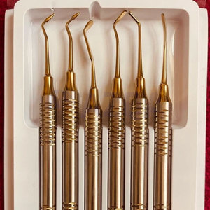 Instrumentos de Relleno Compuesto, 6 Piezas, Herramientas Dentales Restauradoras con Recubrimiento de Titanio Dorado, Precisión y Durabilidad - Product Image 2