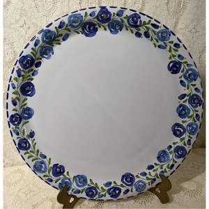 Assiette de présentation octogonale en métal à motif floral, verte, peinte à la main, pour événements et mariages, vente en gros - Product Image 6