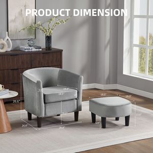 Poltrona Moderna in Velluto Grigio con Poggiapiedi, Sedia Decorativa per Soggiorno e Camera da Letto - Product Image 2