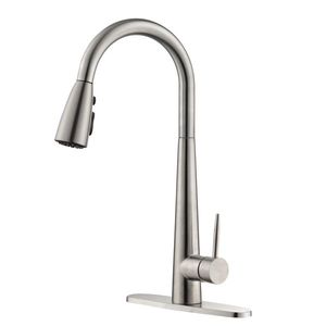Rubinetto da cucina ad arco alto monocomando con doccetta estraibile, finitura nichel spazzolato, in ottone, per uso commerciale e cucine di centri commerciali - Product Image 2