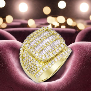 Bague de fiançailles unisexe en argent massif 925 plaqué or avec moissanite taille baguette ronde, sertie à griffes, style hip-hop - Product Image 5