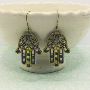 Pendientes Colgantes Mano de Hamsa de Latón Antiguo con Ojo Turco, Joyería de Protección, Precio al por Mayor - Product Image 4