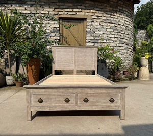 Commode rustique en bois massif de noyer à 5 tiroirs, meuble de rangement marron pour chambre et salon, Vietnam - Product Image 2