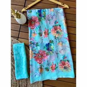 TRENDING GEORGETTE ESTAMPADO SAREE CON BLUSA DESCOSTADA SKY - Product Image 1