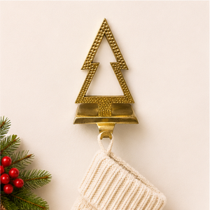 Modern Hammered Metal Christmas Tree <b>Stocking</b> <b>Holder</b> Durable Weighted Base Holiday Decoration Golden Aluminium Christmas Tree - Product Image 2