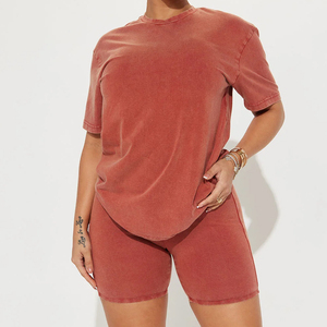 Ensemble 2 pièces respirant pour femme 2026 – Short et haut tricoté en coton à col rond et manches courtes, coupe ample, couleur unie, idéal printemps-été - Product Image 1